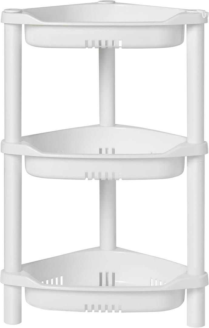ELYKEN 3 Tier Shower Caddy Organizer Shelf Corner, 14.4 x 11.2 x 22.4 Inches, Rustproof, Plastic Shower Rack Stands for Inside Bathroom, Bathtub, White