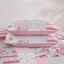Patchwork Quilt Set King Size, Pink Floral Plaid Bedspread Coverlet Set Boho Rustic Quilt Bed Cover, 3 Piece Soft Microfiber Reversible Pink Grey Bedding Set for Women Girls