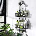 WXCGX Hanging Shower Caddy Over Shower Head Organizer: Stainless Rustproof Bathroom Storage Rack Basket with Soap Holder, Hooks - Large Capacity Bathroom Shelf for Shampoo, Conditioner (Black)
