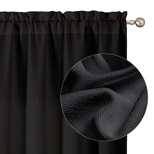 Chyhomenyc Black Curtains 54 Inch Length 2 Panels, Faux Linen Textured Semi Sheer Light Filtering Soft Airy Rod Pocket Window Treatment Drapes for Living Room Bedroom, Each 30" Wx54 L