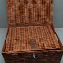 Set of 3 Woven Wicker Storage Basket Box with Lids & Lock, Built-in Carry Handles, Multifunctional Storage Organizer for Nursery, Baby, Clothes, Toys, Books, Large/Medium/Small Size (Natural)