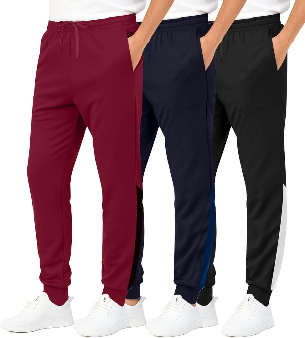 3 Pack Boys' Tricot Joggers Athletic Sweatpants Pants Sports Kids Pockets | Sizes 6 To 18, Quick Dry Lightweight, Basketball Soccer School Gym, Cuffed Husky Teen Youth, Sleep Lounge Active, Summer