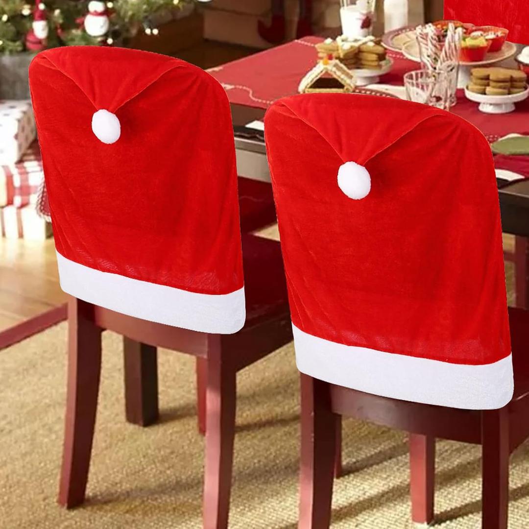 FOIMAS Christmas Chair Covers,2pcs Santa Hat Chair Back Cover Xmas Slipcover for Christmas Dinning Room Home Decoration Supply, Red