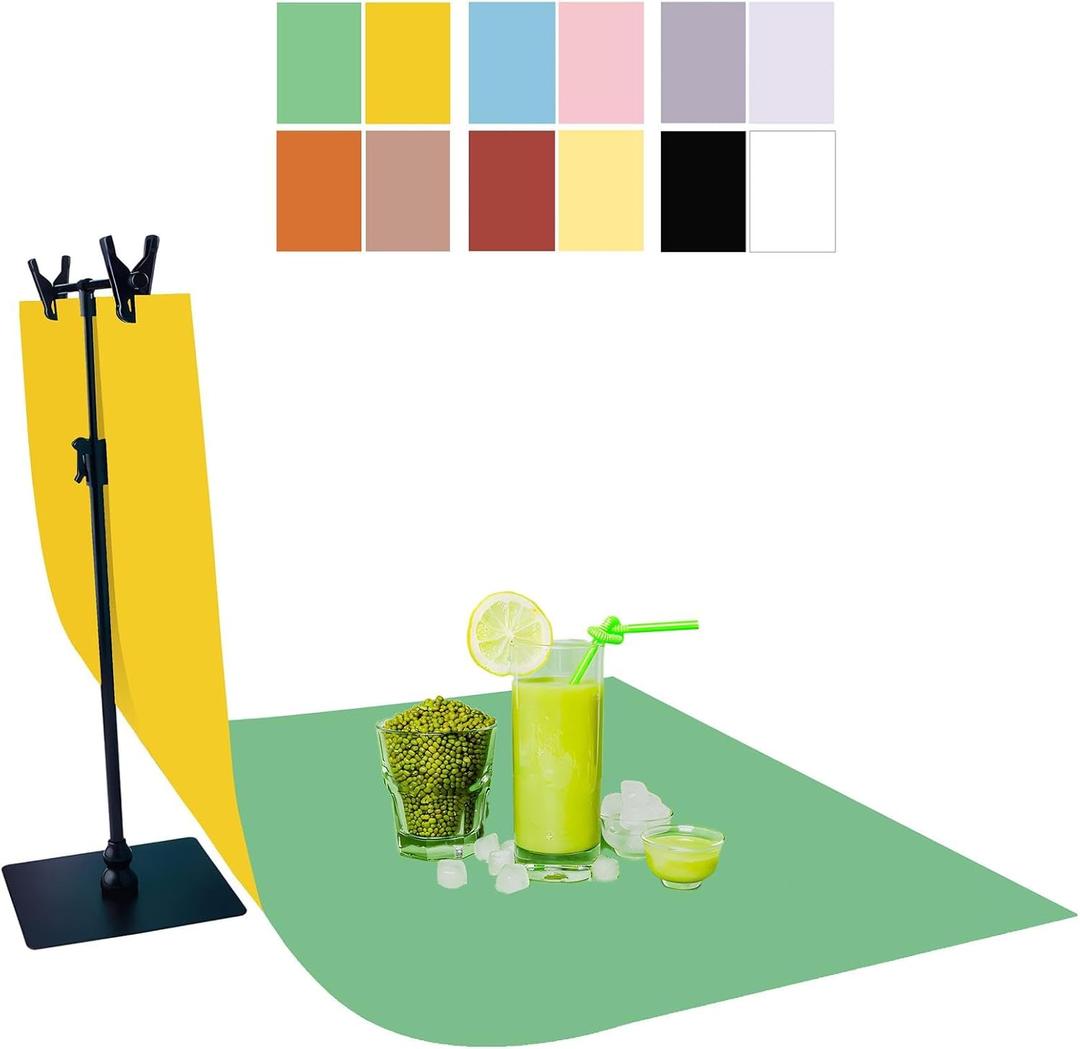 6PCS/12Patterns 34''x23'' Photography Backdrops Small Product Background Paper W/T-Stand, Double Sided Morandi Flat Lay Photo Tabletop Boards for Food Jewelry Cosmetics Props (Warm 6Pcs/12Colors), 34.3x22.5 inch