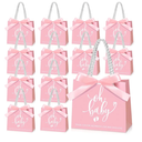 Spakon 25 Packs Baby Shower Favors for Guests Oh Baby Gifts Bag with Handles Paper Goodie Gift Bags with Ribbon for Newborn Gender Reveal Favors(Pink