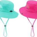 Century Star Outdoor Kids Sun Hat UPF 50+ Quick Dry Adjustable Bucket Hat Windproof Waterproof Beach Fishing Safari Hat (5-13 Years, 2pcs Rose Red & Lake Blue)