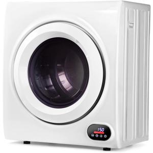 Euhomy Compact Laundry Dryer, 3.5 cu ft Front Load Stainless Steel Clothes Dryers With Exhaust Pipe, 1500W, LCD Control Panel Four-Function Portable Dryer For Apartments, Home, Dorm, White