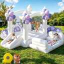 White Bounce House for Kids 3-8, Inflatable Bouncy House with Air Blower Slide Ball Pit Jumping 100 Balloons, Outdoor and Indoor Bouncy Castle for Party Birthday Wedding Event (10x6x6FT)