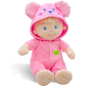 June Garden 12" Sweet Dolly Frida - Stuffed Ultra Soft Baby Bear Doll for Birth and Up - Removable Pink Outfit