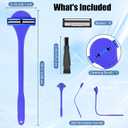 2 in 1 Back Shaver & Massage Cleaning Brush with Bendable Handle, Manual Stainless Steel Razor for Back & Body Hair Removal, Portable Wet Dry Body Groomer with 8 Pcs Replaceable Blades-Blue