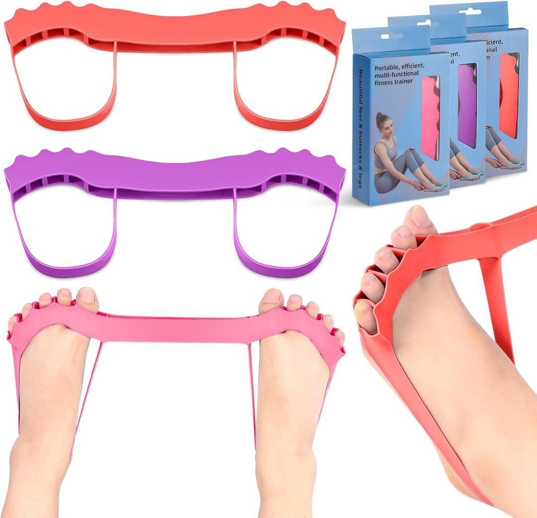 3 Pcs Toe Stretch Bands for Bunions Correction Toe Spacers Separators Foot Stretcher Resistance Bands Corrective for Women Men Hallux Valgus Alignment Yoga Exercise(Red, Purple, Pink)
