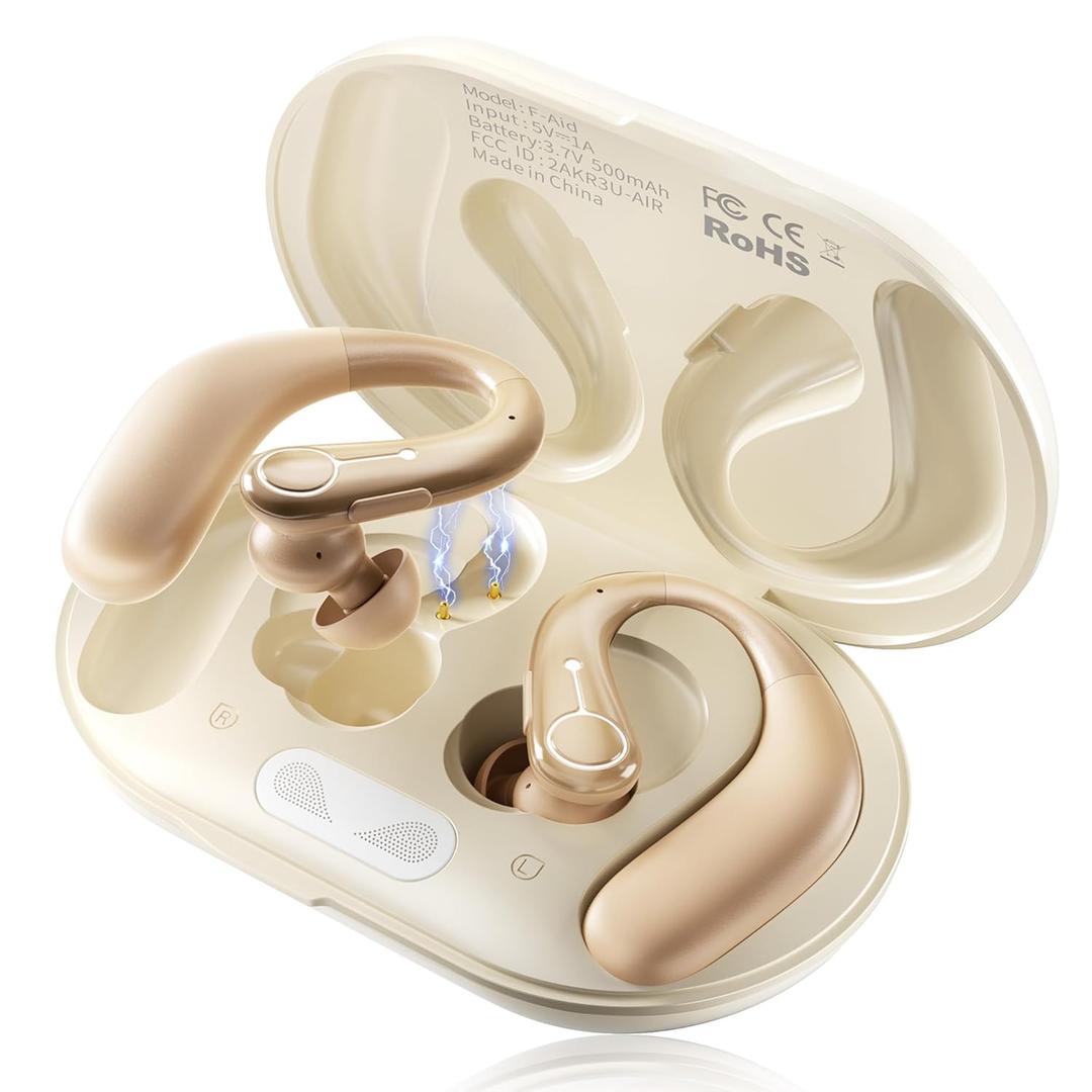 Hearing Aids, Hearing Aids for Seniors with Automatic Noise Cancelling for the Hearing Loss, FSA&HSA Eligible, Rechargeable Bluetooth Hearing Amplifiers with APP Volume Control, Premium Comfort Design and Wear (Beige)