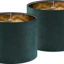 Green Velvet Lampshades Set of 2 Medium Drum Lamp Shade 13" Top x 13" Bottom x 10" High (Spider) Modern Lamp Shade - Ideal for Table & Floor Lamps - Lampshades Replacement - By GO&SO