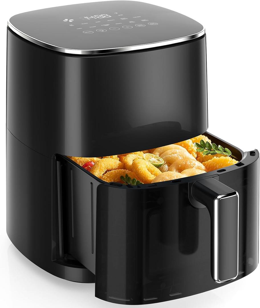 Sweetcrispy 6QT Air Fryer with Window, Square Airfryer Oven 12-in-1 for Family, 400°F Rapid Air Crispy Technology, Roast Bake Dehydrate, Nonstick & Easy-Clean Basket, Black, 6.34 Quarts