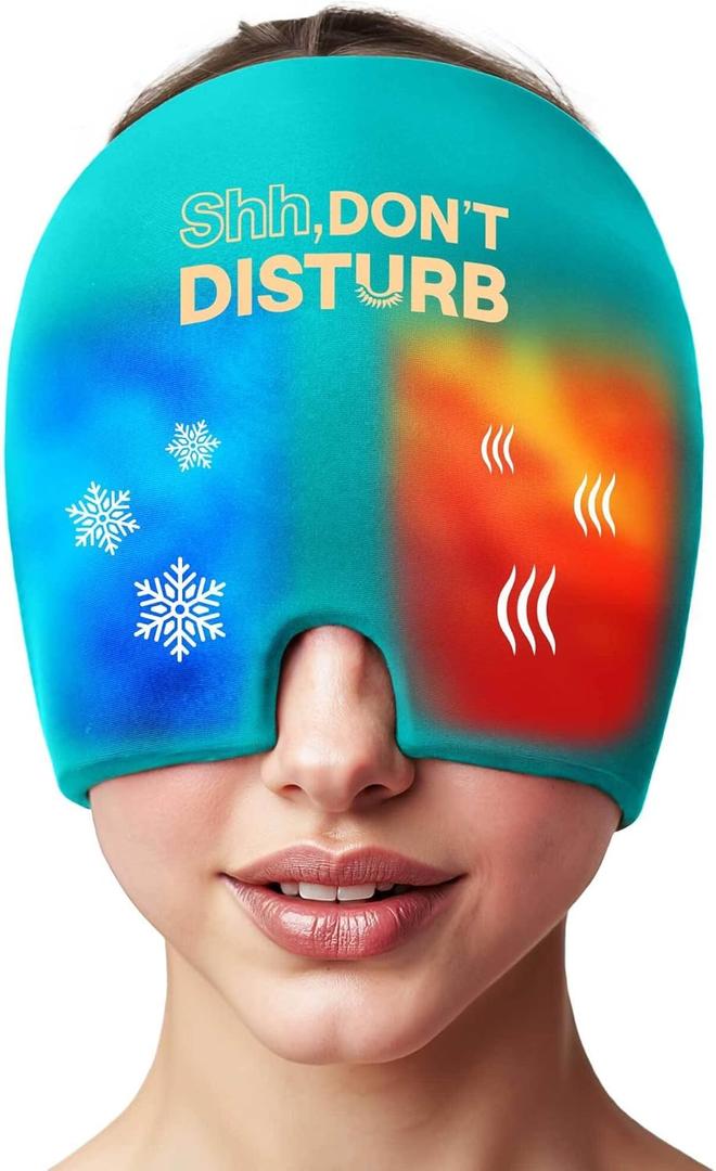 Migraine Relief Cold Cap  Reusable Gel Ice Pack Head Wrap for Headaches, Puffy Eyes, Sinus Pressure, Hangover  360 Compression Migraine Hat for Women & Men  Cooling Cap for Tension & Stress Relief (Blue)