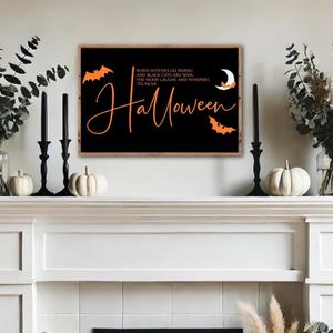 When Wit-ches Riding Sign Wall Art Print Poster Black Background Canvas Painting for Farmhouse Halloween Entryway Living Room Home Bedroom Decor Unframed (20L" x 12W")
