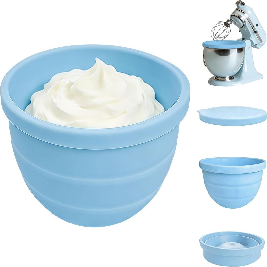 Upgraded Collapsible Silicone Bowl Liners for 5 Qt KitchenAid Tilt-Head Stand Mixer - 1 Liners with Airtight Lids, Heat-Resistant Mixer Accessories(Blue)