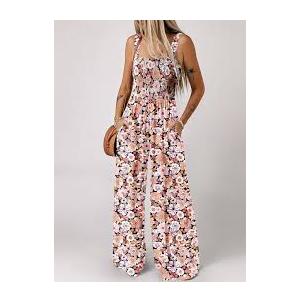 Happy Sailed Jumpsuits for Women Summer Casual Floral Print Sleeveless Jumpsuit High Waist Wide Leg Pant Rompers with Pockets Small