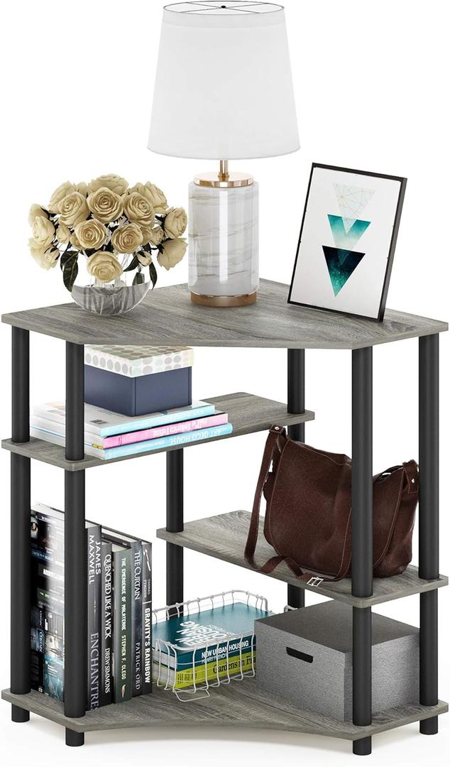 Furinno TURN-N-TUBE Desk, Corner Gaming Desk with Storage Shelves, Corner Computer Desk, Office Desk for Home Office, Bedroom, French Oak