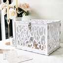 OurWarm PVC Hollow Wedding Envelope Box with Lock and Card Sign, Secure Money Box for Wedding Reception, Birthday, Baby Shower, Graduation Party Supplies