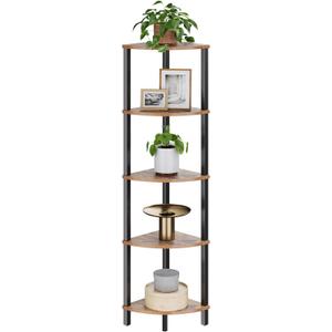 VIMBER Corner Shelf, 5-Tier Corner Bookshelf, Industrial Corner Ladder Shelf, Rustic Display Shelf for Living Room, Bedroom, Kitchen, Home Office, Rustic Brown and Black UJSJ001H
