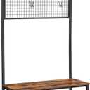 VASAGLE Industrial Coat Rack Stand, Shoe Rack Bench with Grid Memo Board, 9 Hooks and Storage Shelves, Hall Tree with Stable Metal Frame, Rustic Brown UHSR46BX