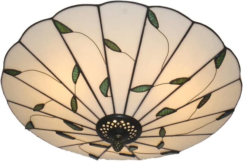 16 Inch Tiffany Style Stained Glass Ceiling Light Tiffany Flush Mount Ceiling Light Vintage Chandeliers Lamps Pendent Light Lighting Fixtures (16 Inch White Leaf)