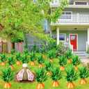 HyDren 18 Set Easter Carrots Yard Decor with Digging Bunny Fade Resistant DIY Fake Ferns Carrots Yard Stake Easter Garden Decor Outdoor Lawn Sign for Spring Home Lawn Garden Decoration Party Supplies