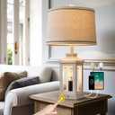 23.75" Retro Farmhouse USB C+A Ports Table Lamp with 3 Way Dimmable Touch Control White Nightlight Vintage Modern Lamp for Living Room Bedroom with 2 Light Sources