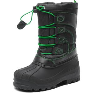 DREAM PAIRS Boys Girls Snow Boots Waterproof Outdoor Warm Cozy Anti-Slip Mid Calf Faux Fur Lining Winter Shoes for Little/Big Kids (Black/Neon/Green)