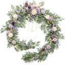 Ling's Moment 9FT Flower Garland for Backdrop Decorations - Wedding Arch Flowers, Eucalyptus & Rose, Artificial Floral Garland for Mantel - Sweetheart Table Decor for Ceremony Reception, Lilac & Gold (Prpl-lilac & Cream)