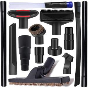 14Pcs Universal Vacuum Attachment Professional Shop Vac Accessories Wet Dry Vacuum Hose Adapter with Hair Brush Extension Wand Flexible Crevice Tool fit 2 1/2" to 1 1/4" and 1 7/8" to 1" Vacuum Hose