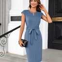 GRACE KARIN Women's Wear to Work Dresses Cap Sleeve Bodycon Midi Business Casual Outfits Office Attire Pencil Church Dress (Blue, L)