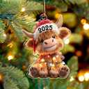 Highland Cow Christmas Ornament 2025, Farmhouse Animal 3.75" (2D Flat) Double-Sided Acrylic Ornament, Gift for Highland Cow Lovers, Farmers, Women, Friends, Family, Farm Xmas Hanging Tree Décor
