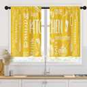 Arttown Yellow Kitchen Curtains 36 Inch Length Modern Window Short Tier Curtains Over Sink Set of 2, White Doodle Abstract Art Small Kitchen Decor