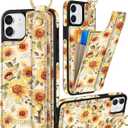 Petitian for iPhone 11 Case with Wallet - Women Girls Cute Girly Aesthetic Unique Design Leather Credit Card Holder Cardholder Stand Wristband for iPhone 11, Sunflower