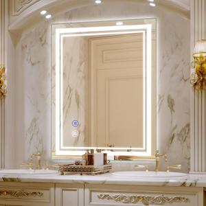 SaniteModar Bathroom Mirror with Lights 32x24 in, Led Mirror for Bathroom, Led Bathroom Mirror, 3 Color Dimmable, Anti Fog, Touch Button, CRI90+, Horizontal/Vertical (32"L x 24"W)