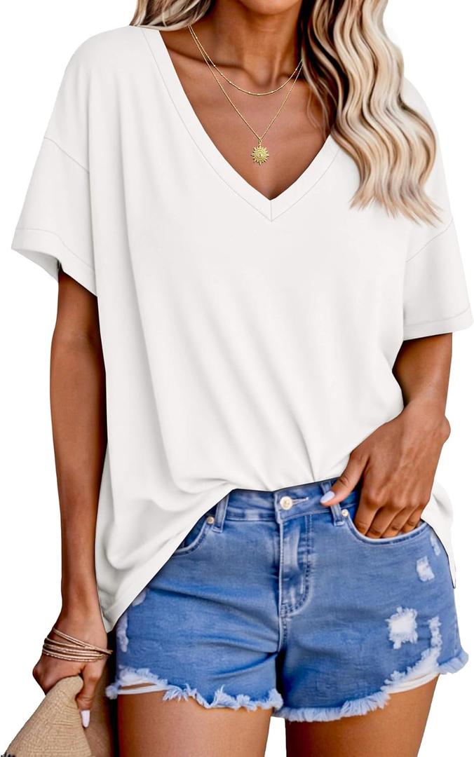 Tankaneo Womens Oversized Tshirts V Neck Short Sleeve Tops Summer Casual Loose Fit Tunic Tee Shirts (X-Large, White) Tankaneo Womens Oversized Tshirts V Neck Short Sleeve Tops Summer Casual Loose Fit Tunic Tee Shirts (X-Large, White)