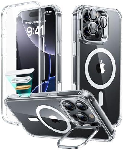 ESR for iPhone 16 Pro Max Case with Stand, Camera Control Button Compatible with MagSafe, Full-Body Military-Grade Drop Proof Case with Built-in 9H+ Tempered Glass Screen Protector, Clear
