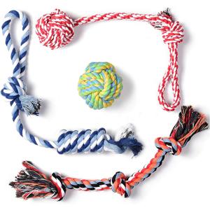 Fida Dog Rope Toys 4 Pack, Puppy Teething Sturdy Cotton Chew Tug Ropes Indoor/Outdoor, Exercise Interactive Tug O'War Toys Set for Boredom Small