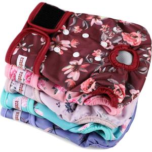 Washable Reusable Female Dog Diapers(5 Pack) Small Medium Large Doggie Puppy & Doggy Dog Diaper, Period Panties in Heat Large Butterflies and Dragonflies