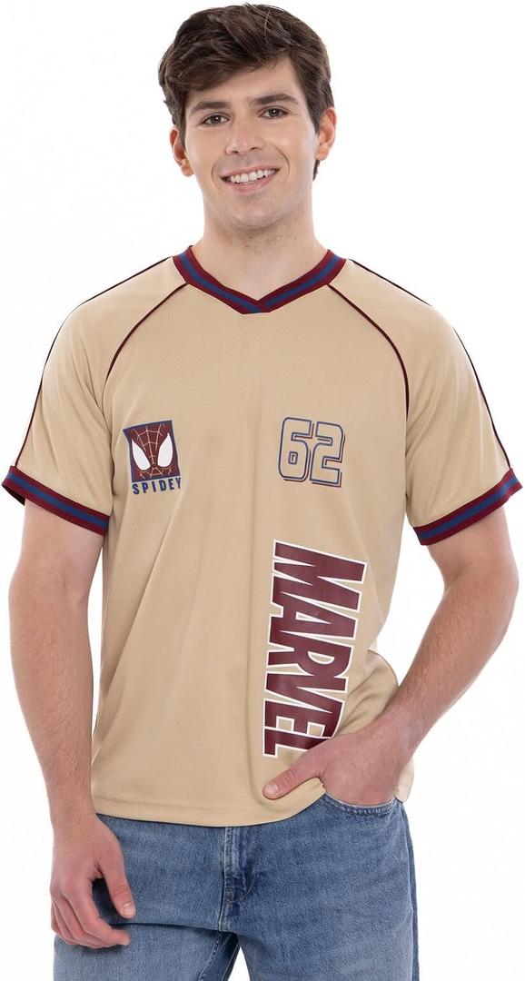 Marvel Men's Athletic Jersey Shirt V-Neck T-Shirt (Brown)