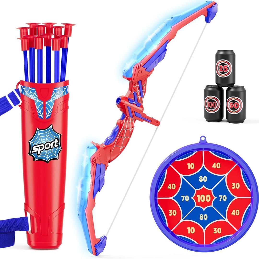Bow and Arrow for Kids, LED Light Up Archery Set with 12 Suction Cup Arrows, 1 Hanging Target, 3 Score Targets & 1 Quiver, Indoor Outdoor Sport Gifts for Boys Girls Ages 4-12, Blue