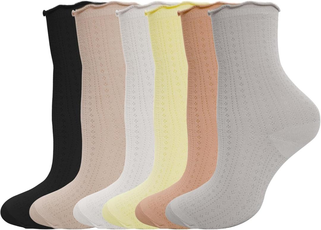 6 Pairs Women Ruffled Ankle Socks Mesh Casual Thin Breathable Delicate Knit Lace Ruffled Socks