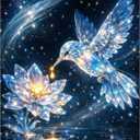 5 x YOMEIA Diamond Art Kits for Adults, 5D Crystal Hummingbird & LotusDiamond Painting Kits Full Drill Round Gem Art, DIY Crafts Paint by Diamonds for Home Wall Decor, Gifts for Beginners 12x16 Inch