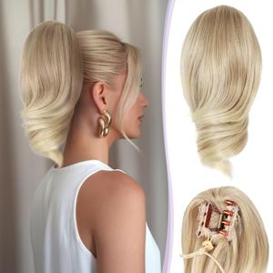 ZQIAN BEAUTY Claw Clip Ponytail Extension - 12 Inch Soft Curly Pony Tails Hair Extensions, Synthetic Hair Extensions Ponytail, Clip in Ponytail (Color: Medium Blonde With Bleach Blonde Ends)