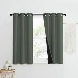 NICETOWN 100% Blackout Curtains 40" Long, Pair of Energy Smart & Noise Blocking Out Drapes for Baby Room Window, Thermal Insulated Guest Room Lined Window Dressing (Dark Mallard, 37" Wide)