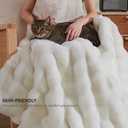 Soft Faux Rabbit Fur Throw Blanket Luxury Super Comfy Double Sided Ultra Cozy Thick Warm Fluffy Blanket for Couch Chair Sofa Bed Living Room Camping, Plush Fuzzy Bubble Blanket, 970 GSM, 50''x60''