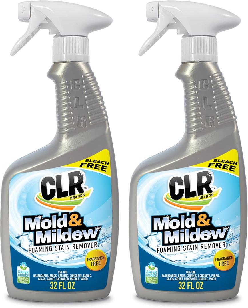 CLR Mold & Mildew Clear, Bleach-Free Stain Remover Spray Works on Fabric, Wood, Fiberglass, Concrete, Brick, Glass, and More - EPA Safer Choice, 32 Fl Oz (Pack of 2)