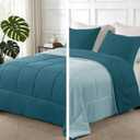 Exclusivo Mezcla Lightweight Reversible Queen Size Comforter Set, Down Alternative Comforter with 2 Pillow Sham, Queen Size Bedding Set for All Seasons, Dusty Teal/Aqua Blue